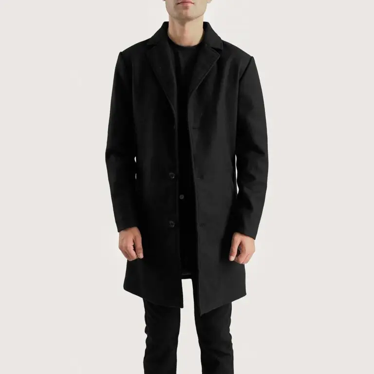 Mens Petrillo Black Wool Single Breasted Coat Open Front-4-1700233756508
